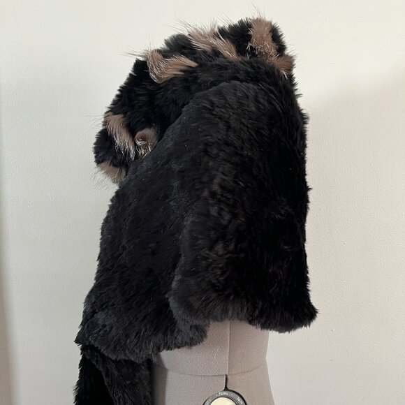 VTG Preston & York Black and Tan Rabbit and Fox Fur Shrug Wrap - Picture 2 of 9
